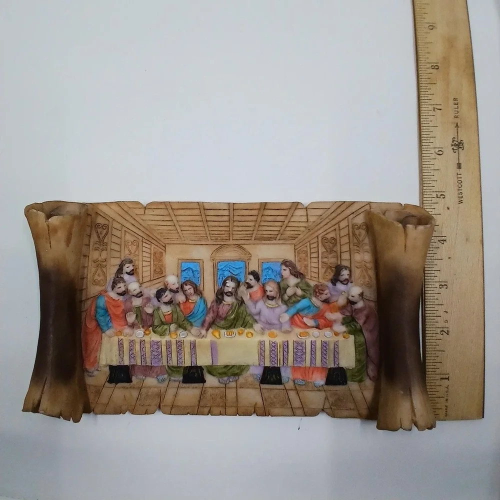 Last Supper 3D Wall Plaque Scroll Style Resin Christian Religious Decor Art‎